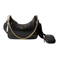 PRADA Re-Edition Logo Leather Mini Crossbody Shoulder Bags Women's Black