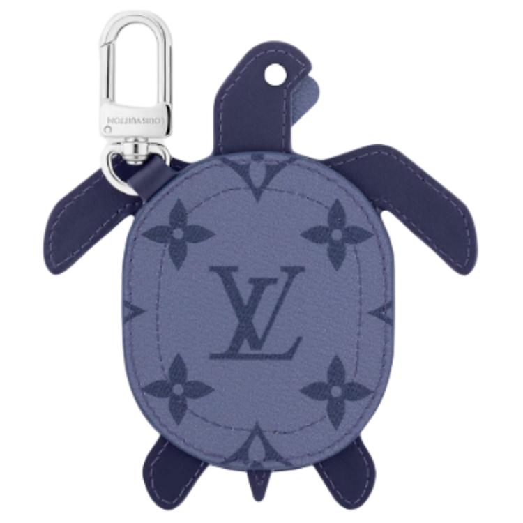 LOUIS VUITTON Leather Paneled Canvas Bag Charm Coin Purse Earphone Case Mini Men Sapphire