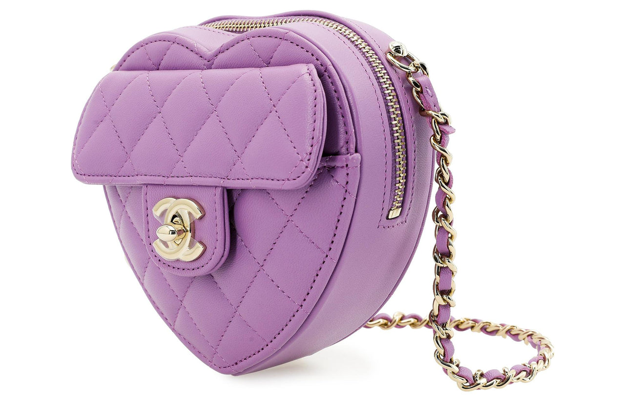 CHANEL Sheepskin Heart-Shaped Shoulder Bag Crossbody Bag Regular Women's Purple Pink