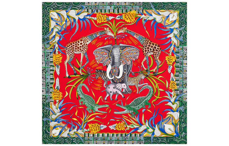 HERMES Silk Scarves Women's Red/Green/Multicolor