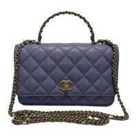 CHANEL Litchi Grain Calfskin One Shoulder Handbag Crossbody Bag Women's Light Purple