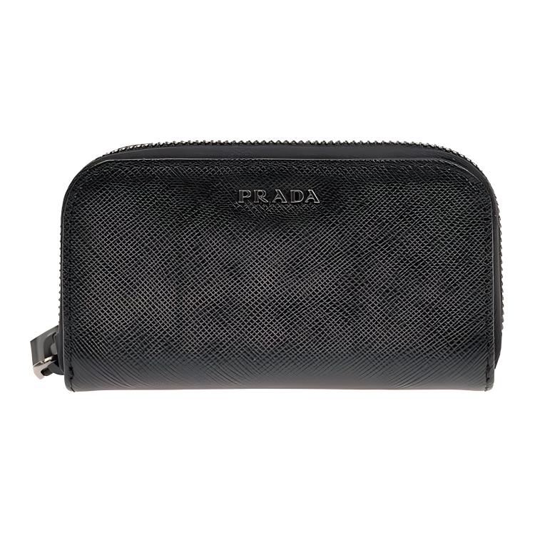 PRADA Calfskin Key Pouch Unisex Black