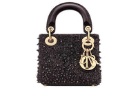 DIOR Lady Dior Satin Beaded Embroidery Daisie Bag Shoulder Bag Crossbody Bag Handbag Extra Mini Women's Black