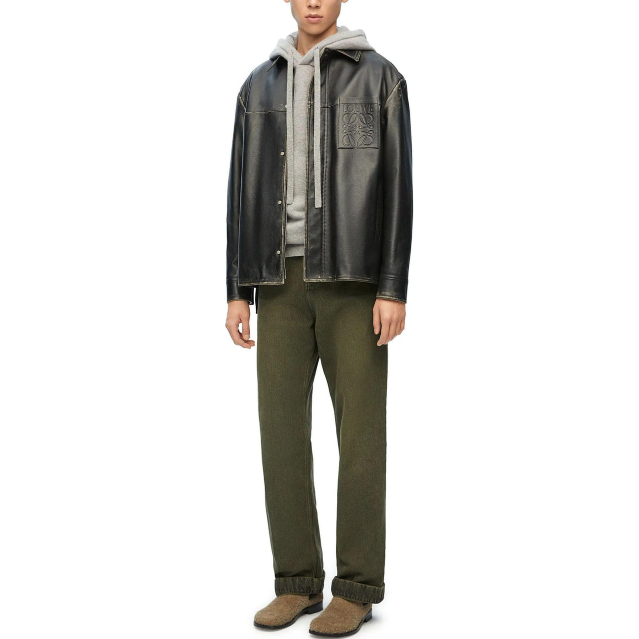 LOEWE Long Sleeved Logo Embossed Leather Shirt