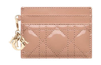 DIOR Lady Dior Patent Leather Calfskin Money Clip Card Holder Card Case Women's Rose Pink