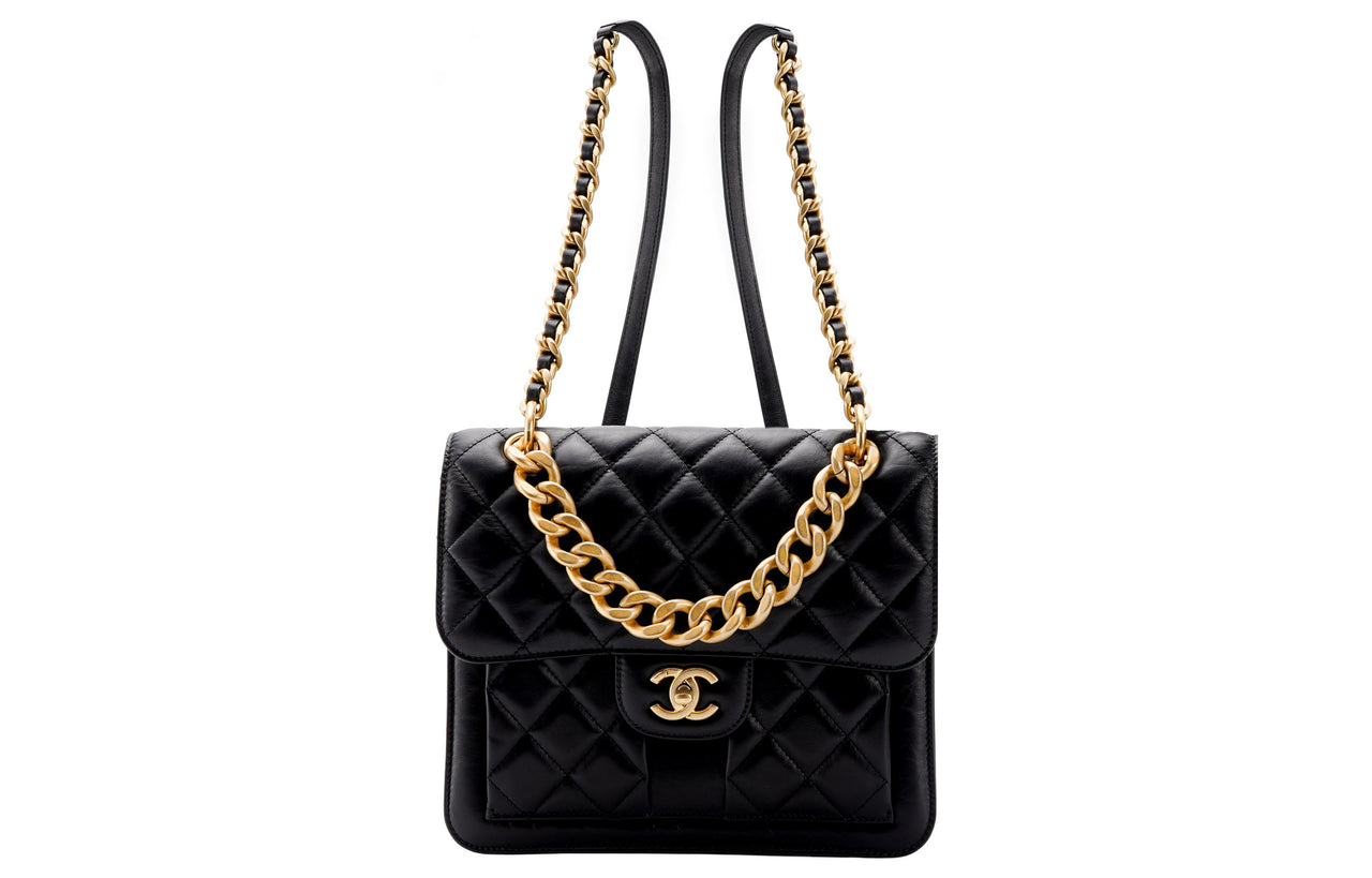 CHANEL Cow Leather Flap Backpack Women's Black