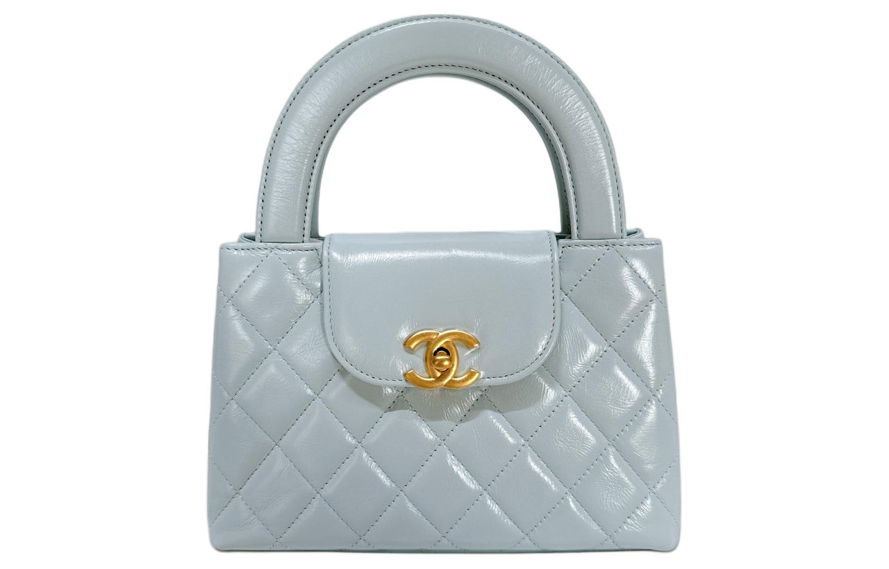 CHANEL Shiny Calfskin Crossbody One Shoulder Handbags Mini Women's Mint Blue Green