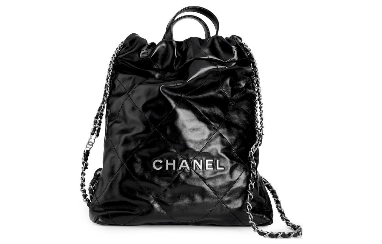 CHANEL 22Bag Shiny Calfskin Backpack Small Size Women's Black