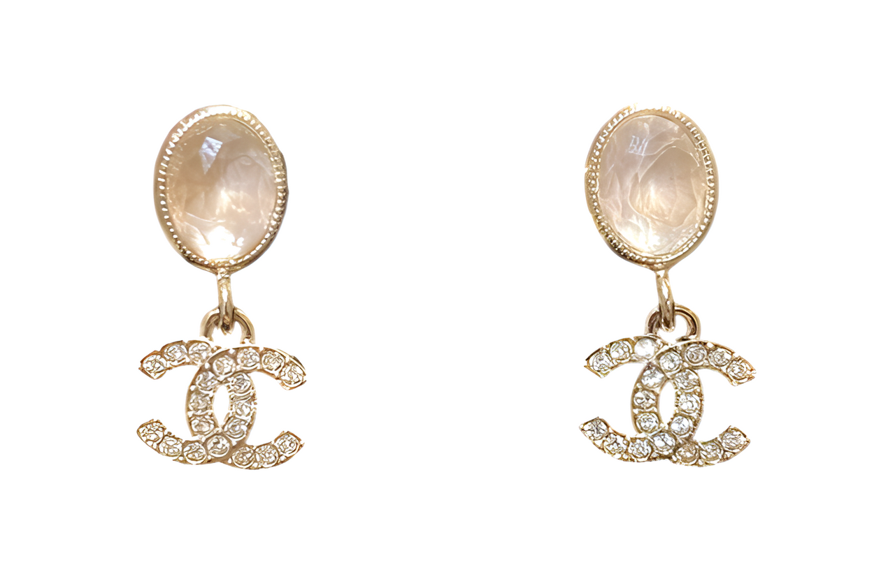 CHANEL Gemstone Rhinestones Earrings Women's Gold