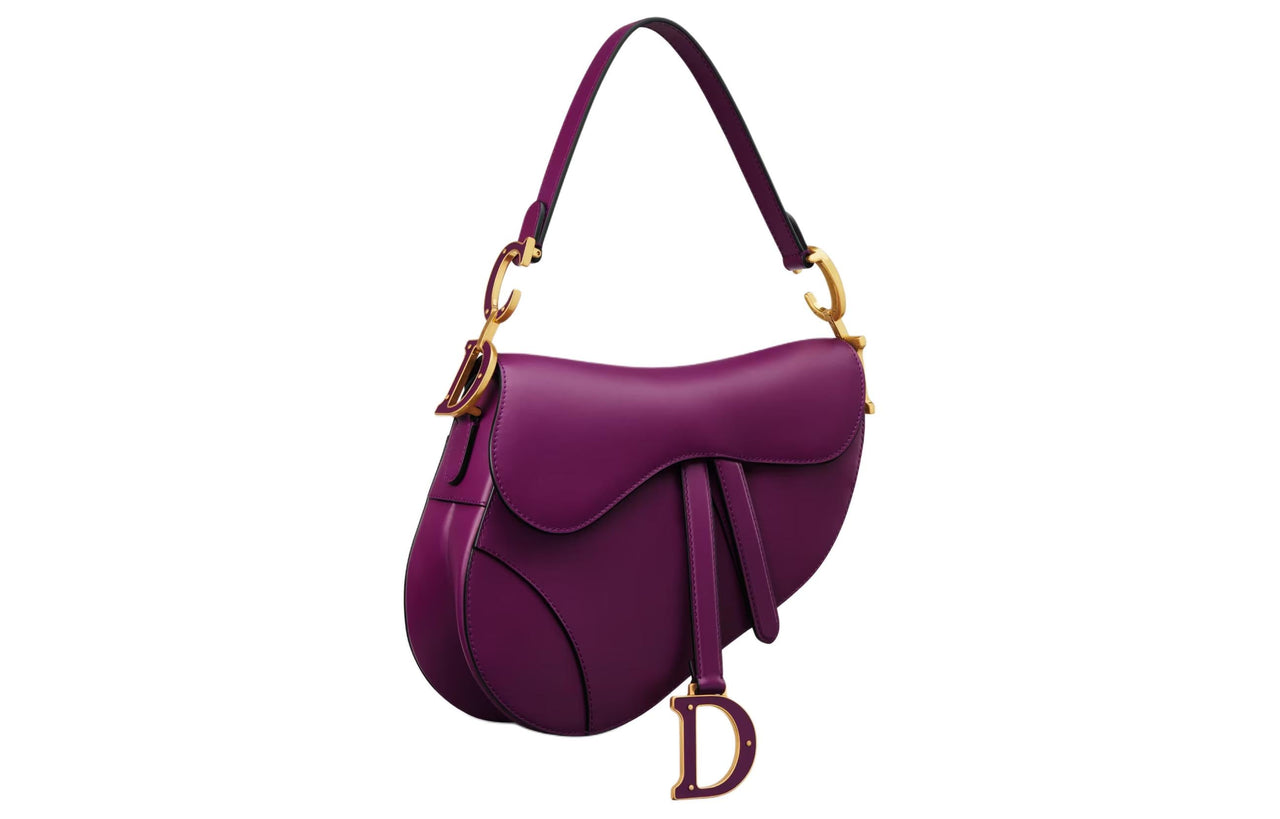 DIOR Calfskin Saddle Bag Shoulder Bag Crossbody Bag Handbag Women's Mulberry Purple