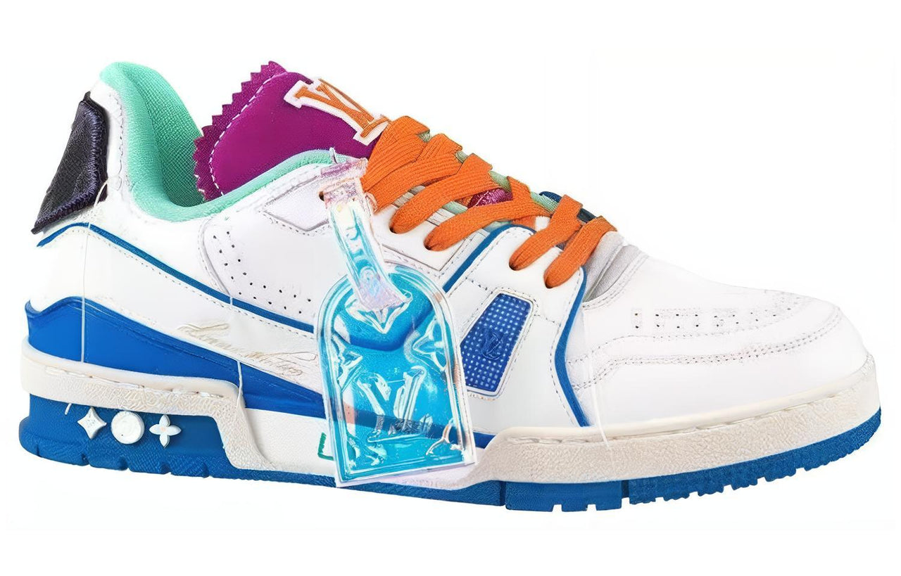 LOUIS VUITTON Trainer Low Top Stylish Skateboarding Shoes Men's White Blue