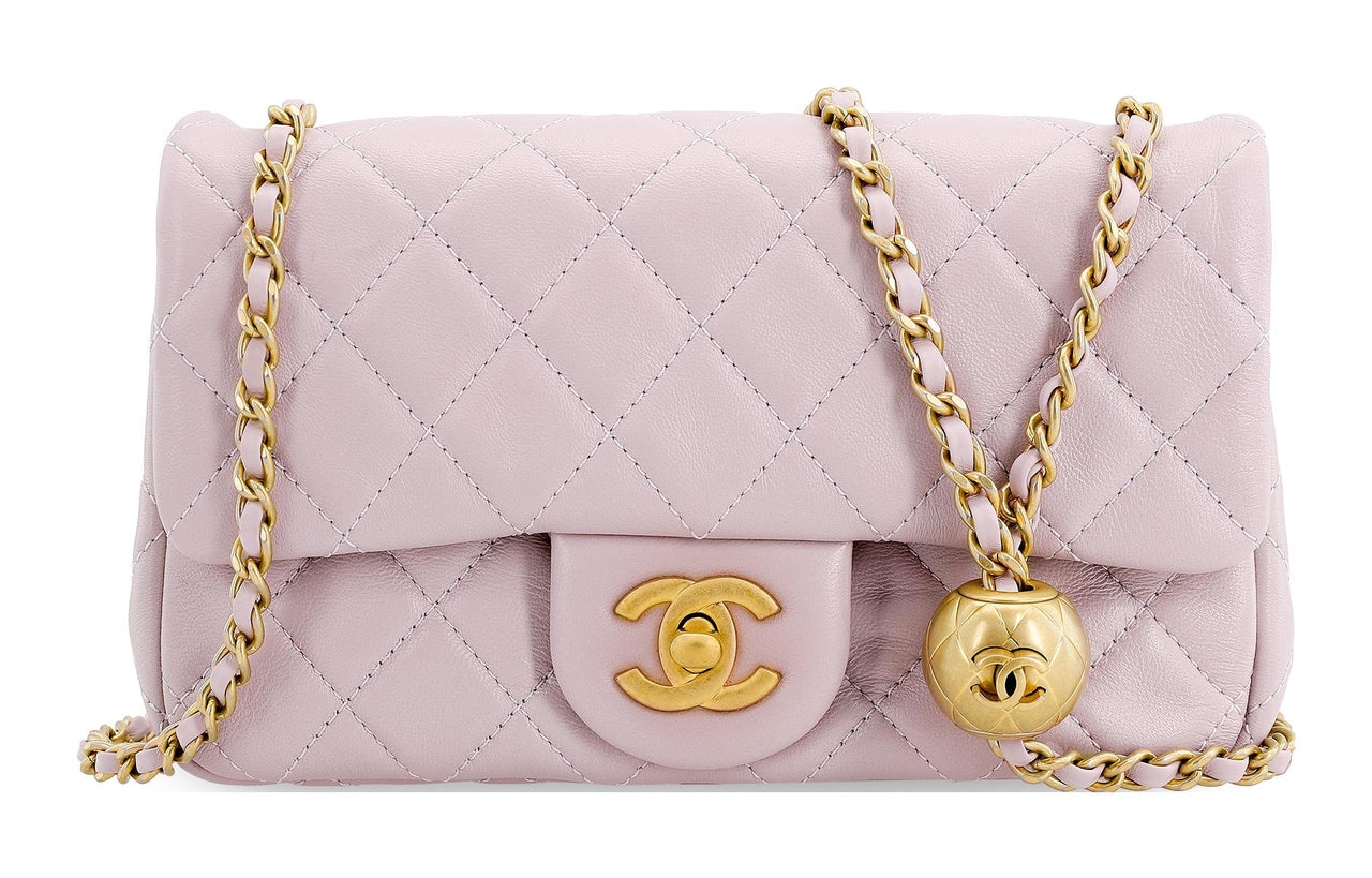 CHANEL 21B Fall Classic Flap CF Sheepskin Shoulder Bag, Crossbody Bag Women's Light Purple