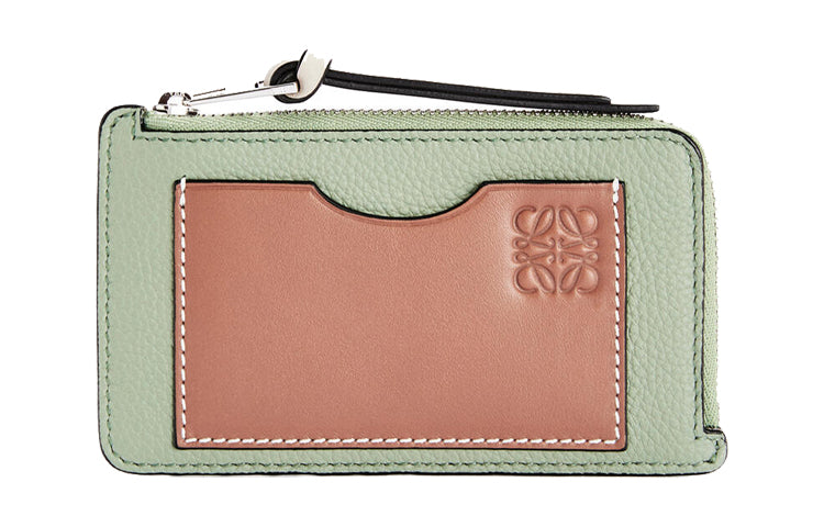 LOEWE Cow Leather Coin Card Holder Women's Thyme Green/Smoky Brown