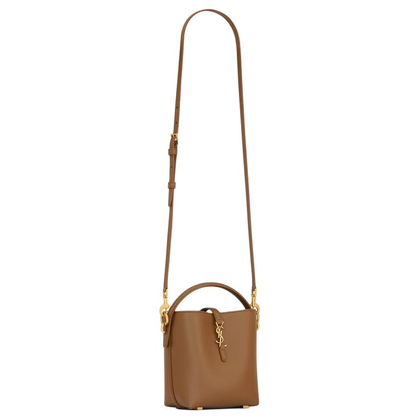 SAINT LAURENT Shiny Leather Bucket Bags Shoulder Bag Crossbody Bag Handbag Mini Women's Fox Color