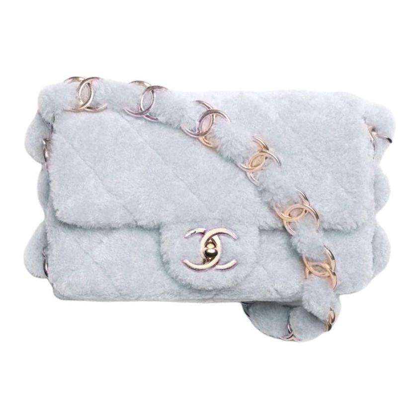 CHANEL Plush Crossbody Bag Shoulder Bag Small Size Women's Light Blue