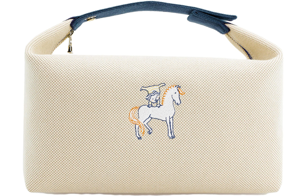 HERMES Bride-a-Brac Canvas Canvas Bag Lunch Boxes With Storage Unisex Pearl Gray