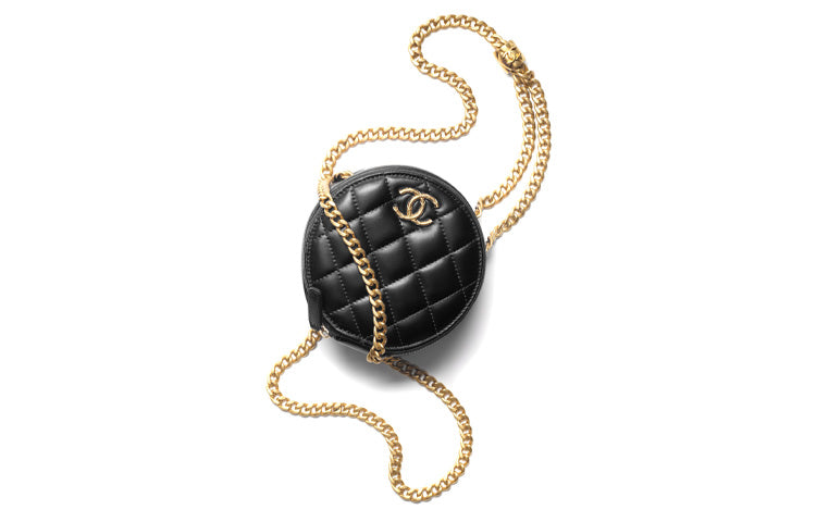 CHANEL 22K Autumn And Winter Sheepskin Evening Bag, Round Bag, One Shoulder Crossbody Clutch Regular Women's Black