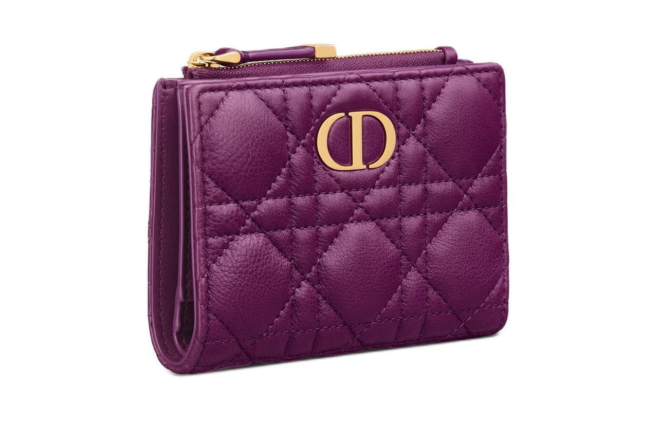 DIOR Caro Calfskin Wallet Women's Mulberry Purple