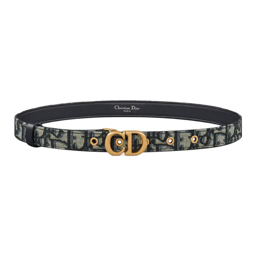 DIOR Polyester Acrylic Brass Cotton Calfskin Leather Belts Women's Blue Width: 2CM