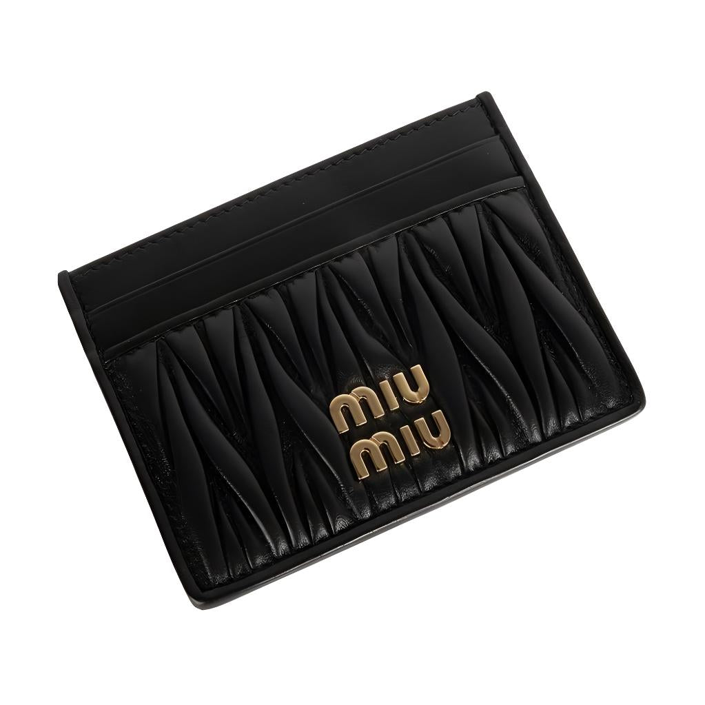 MIU MIU Matelassé Sheepskin Card Holder Women's Black