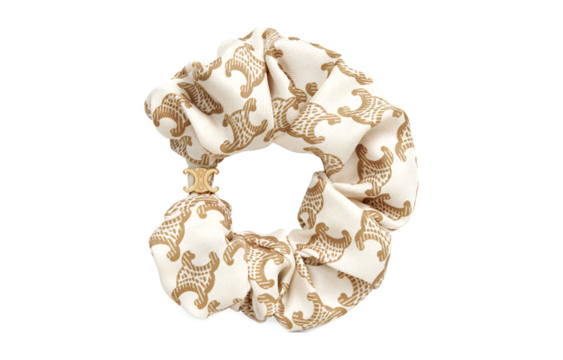 CELINE Hair Tie Women's Tan/White