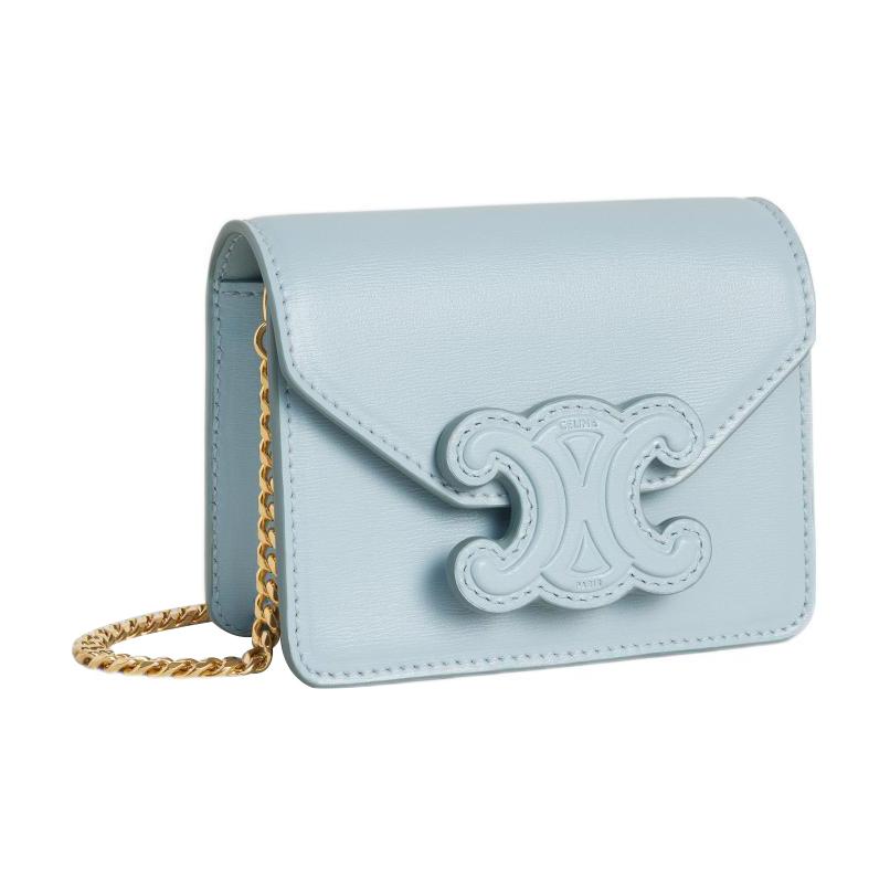 CELINE Triomphe Shiny Cow Leather Shoulder Bag Crossbody Bag Card Holder Women's Ice Blue