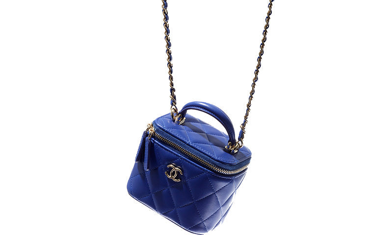 CHANEL Sheepskin Box Bag Shoulder Bag Crossbody Bag Mini Women's Royal Blue