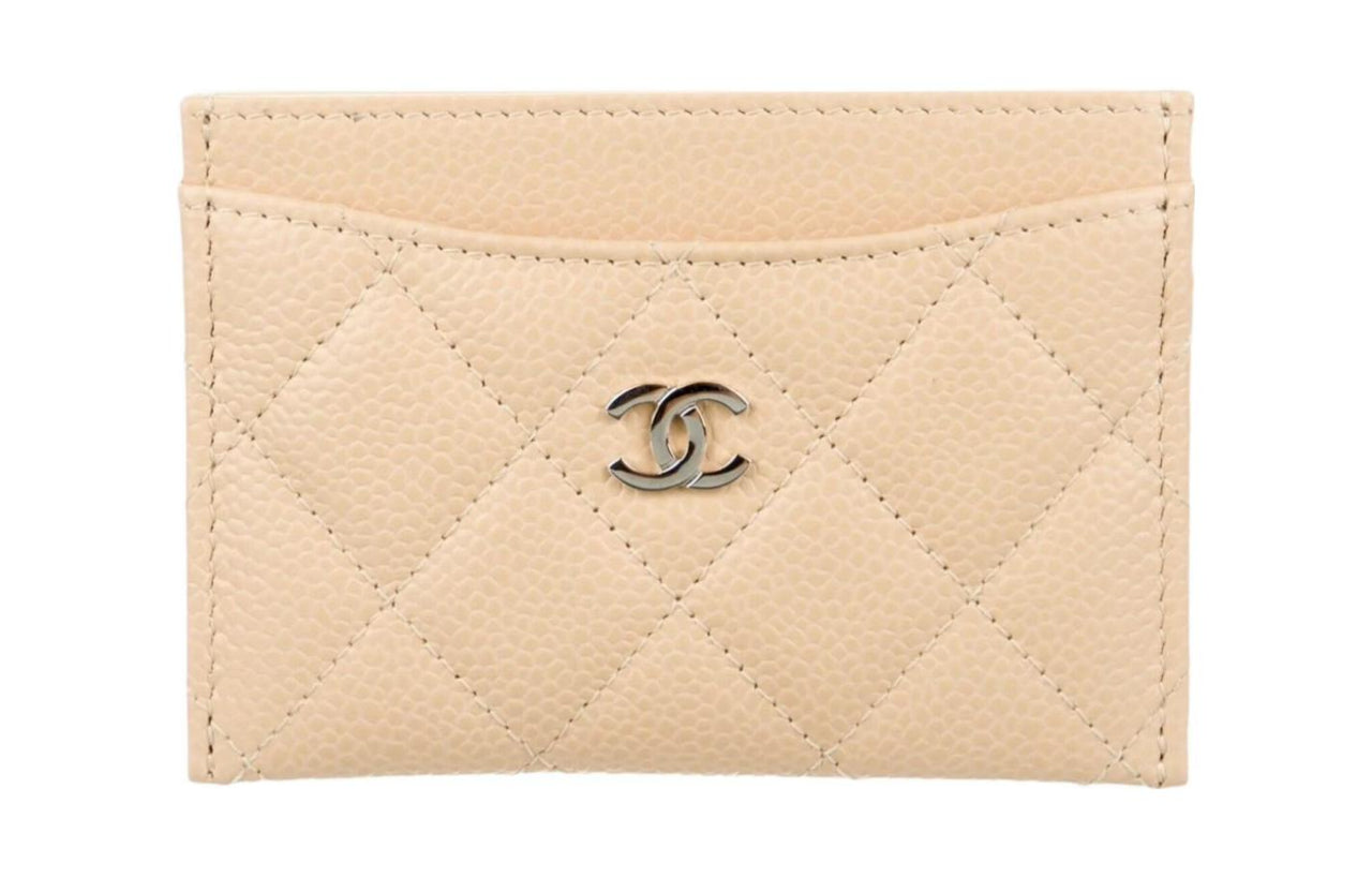 CHANEL Grained Embossed Cow Leather Card Holder Women's Beige