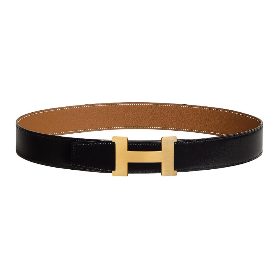 HERMES Cow Leather Leather Belts Men's Black/Brown Width: 3.8cm