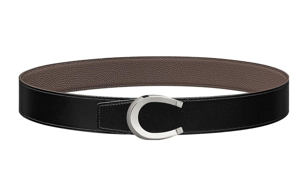 HERMES Cow Leather Leather Belts Men's Black/Tin Gray Width: 3.8cm