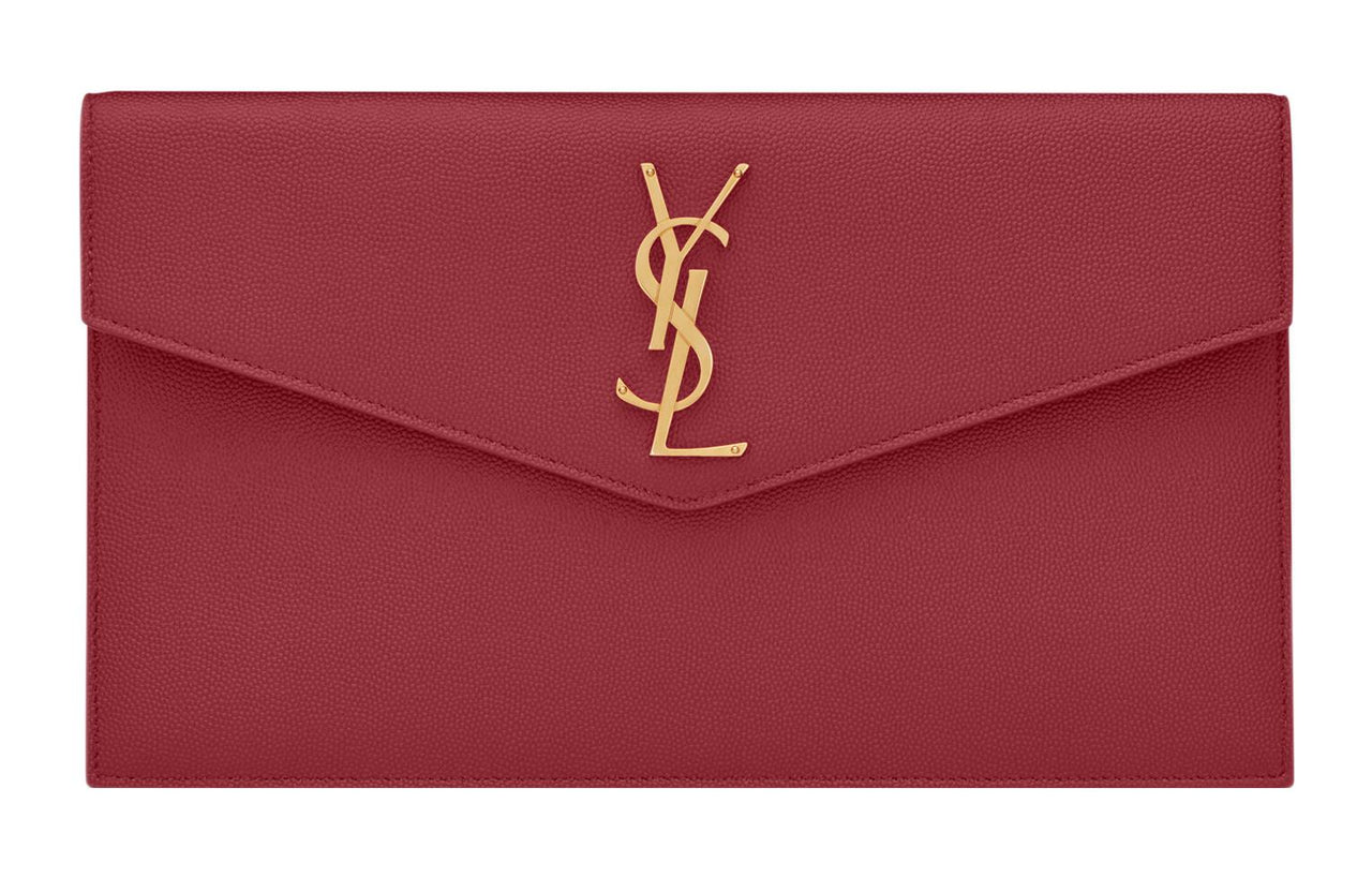 SAINT LAURENT UPTOWN Cow Leather Envelope Bag, Clutch Trumpets Women's Red