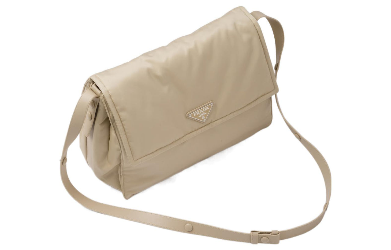 PRADA Cini Fabric With Leather Messenger Bag, Shoulder Bag, Crossbody Bag Tubas Women's Desert Yellow