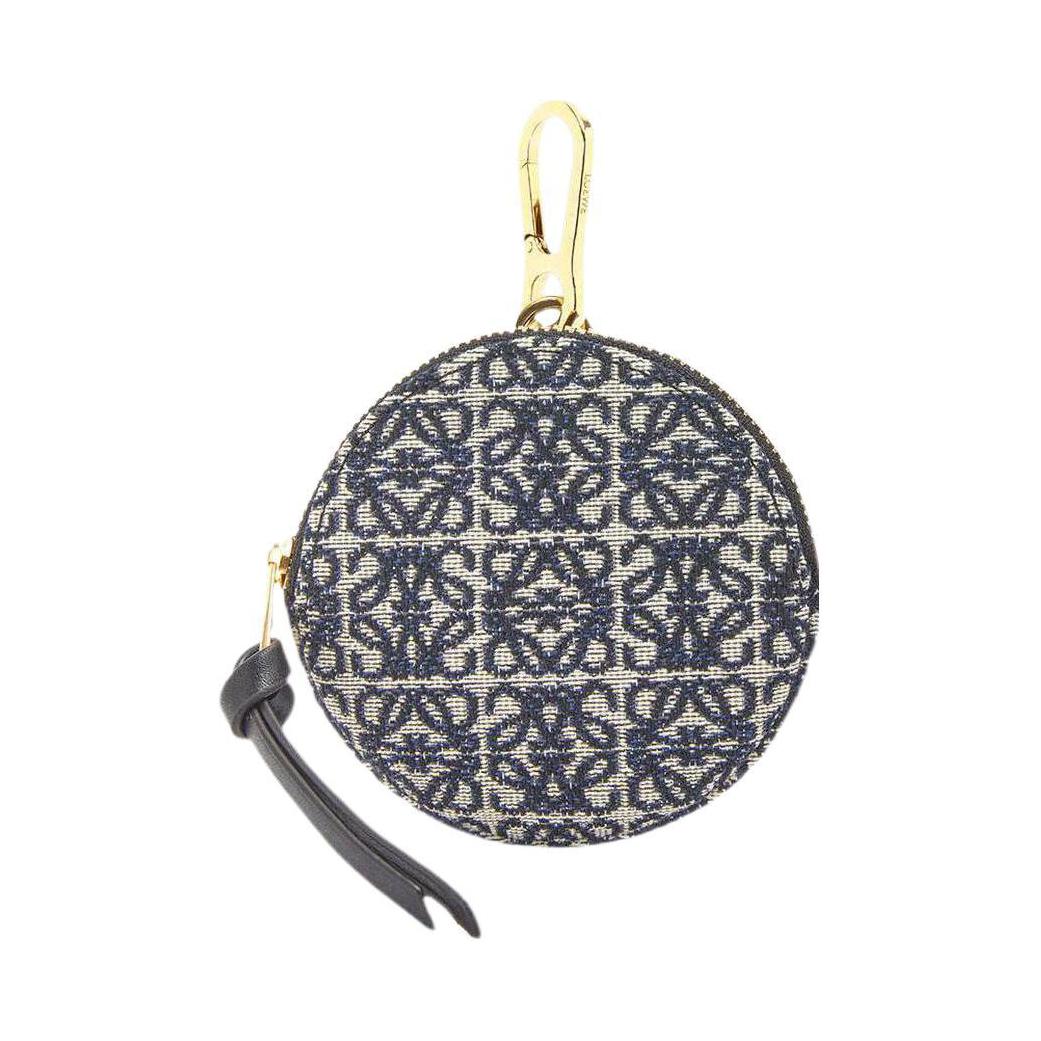 LOEWE Jacquard Fabric With Cow Leather Patchwork Fanny Pack Coin Purse Women's Marine Blue/Black
