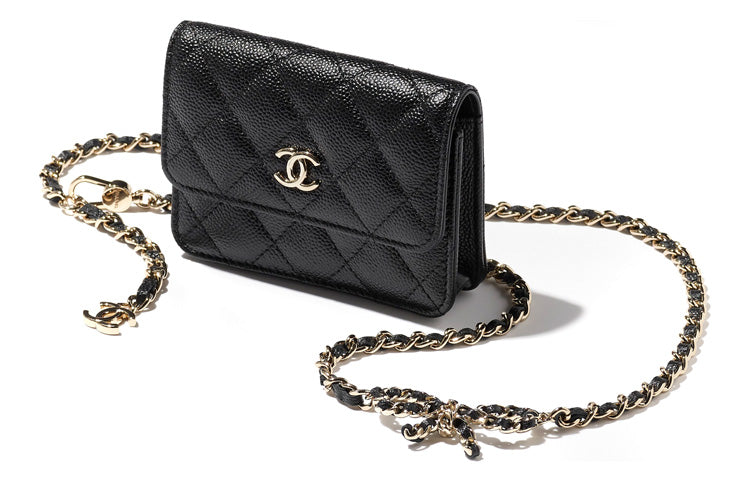 CHANEL Grain Calfskin Fanny Pack Regular Women's Black