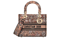 DIOR Lady D-Lite Embroidery Daisie Bag Shoulder Bag Crossbody Bag Handbag Medium Size Women's Pink