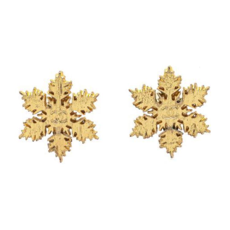 CHANEL 2001 Plated Cc Snowflake Clip On Costume Earrings