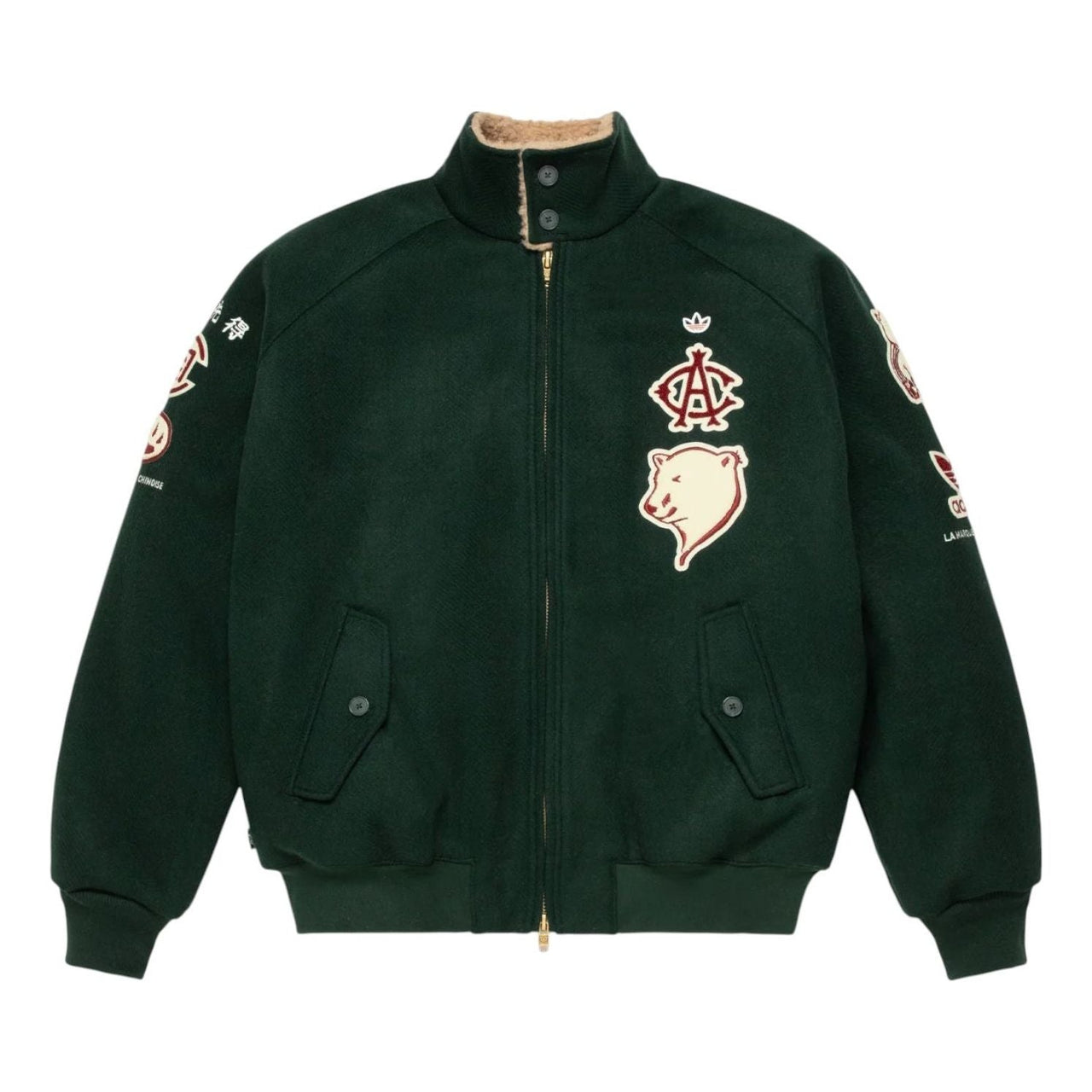adidas x CLOT Warmup Logo Relaxed Varsity Jacket 'Green' IK2954