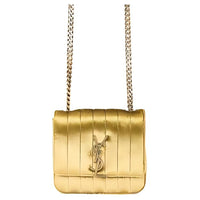 SAINT LAURENT Vicky Viscose Blended With Silk Shoulder Bag Crossbody Bag Small Size Women's Gold