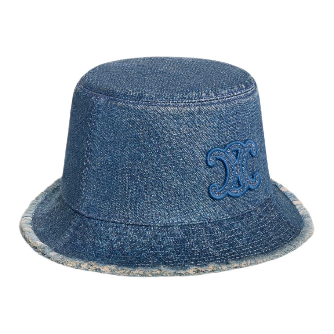 CELINE Triomphe Bucket Hat In Dark Union Wash Denim