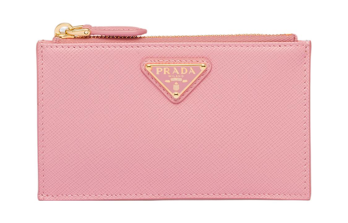 PRADA Saffiano Leather Card Holder Wallet Women's Petal Pink