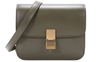 CELINE Polished Cow Leather Square Bag Crossbody Bag Shoulder Bag Small Size Women's Candy Color Dark Olive Green