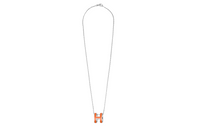 HERMES Palladium Necklaces Women's Vibrant Orange Pendant Silver Chain