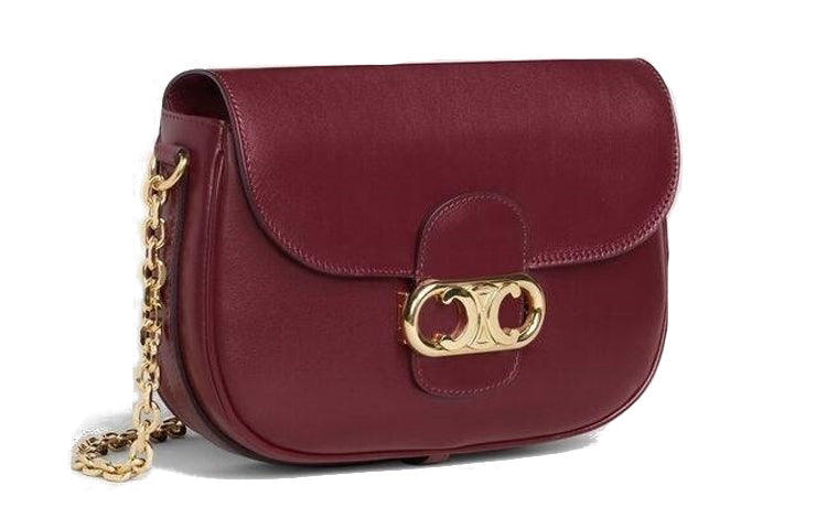 CELINE MaillonTriomphe Shiny Cow Leather Handbag Shoulder Bag Crossbody Bag Medium Size Women's Red