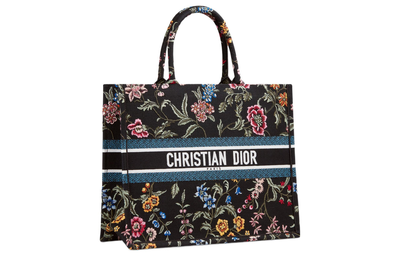 DIOR BookTote Embroidery Tote Bag Shopping Bag Handbag Large Size Women's Black/Multicolor