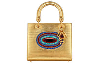 DIOR Lady Dior Cow Leather With Stone Inlay Handbags Shoulder Bag Crossbody Bag Medium Size Women's Gold