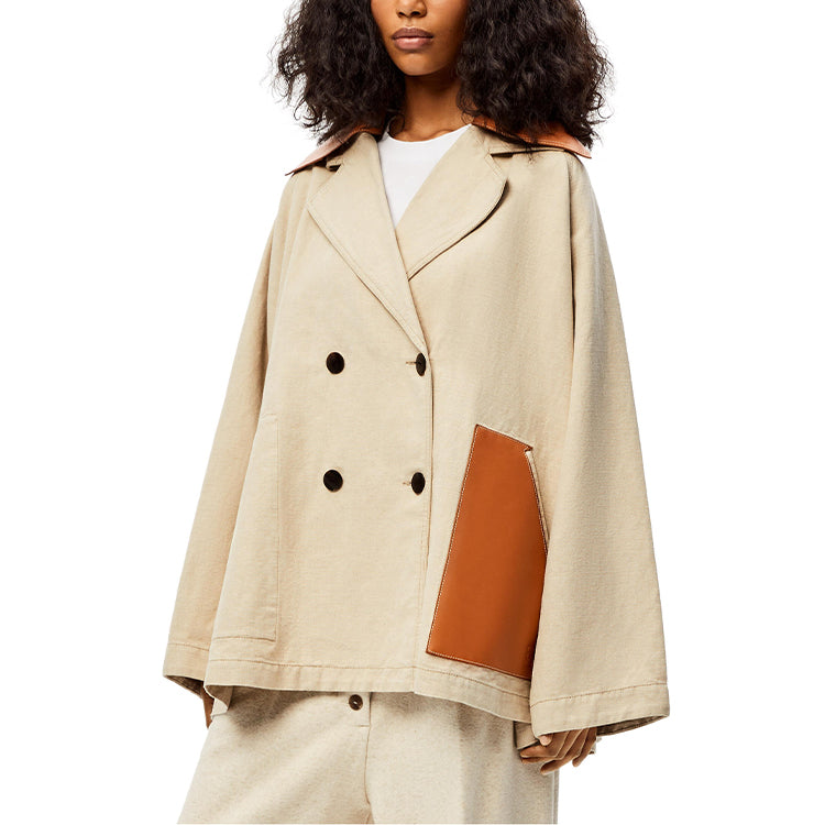 LOEWE Trapeze Peacoat Leather Collar 'Desert'