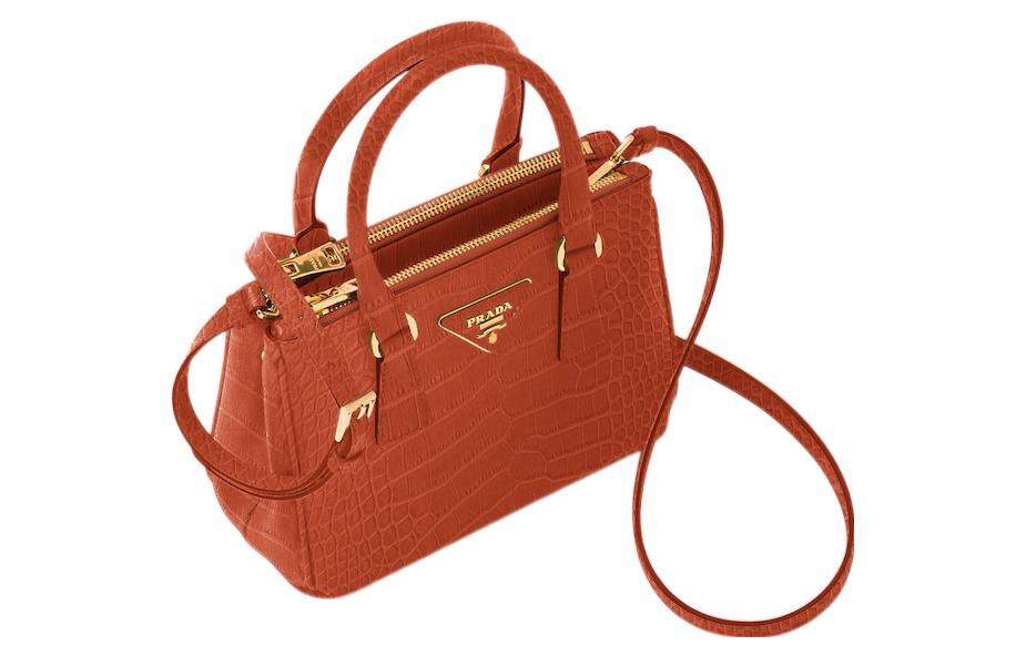 PRADA Galleria Killer Bag Crocodile Leather Shoulder Bag Crossbody Bag Handbag Mini Women's Orange