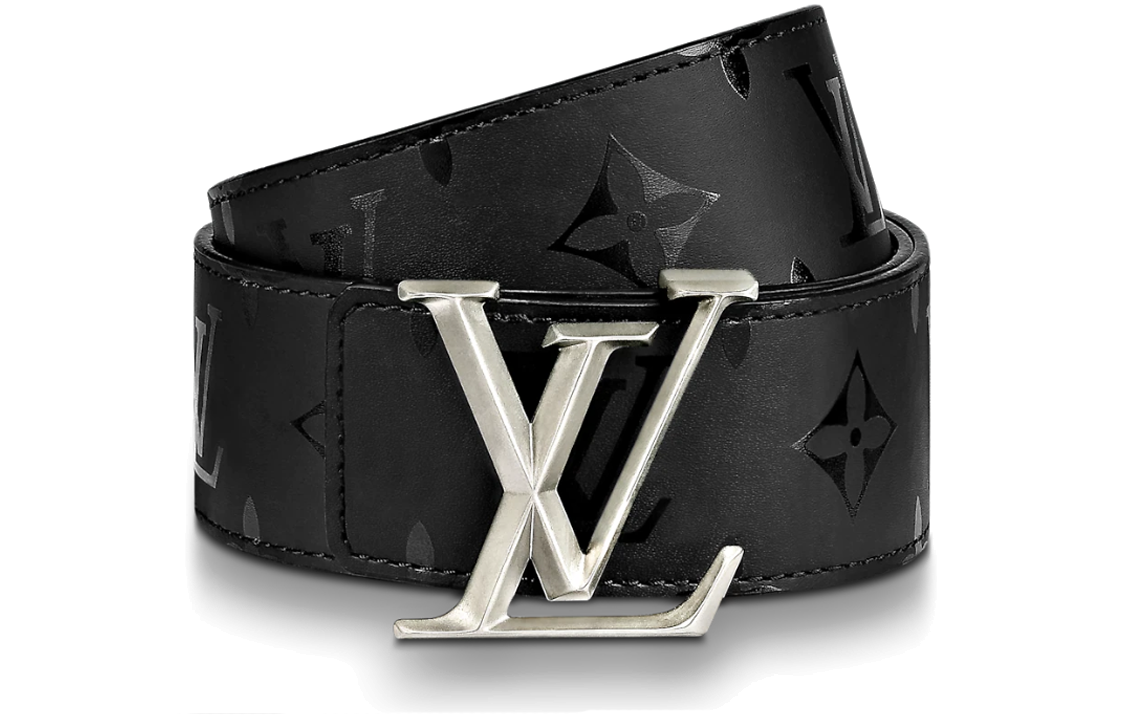 LOUIS VUITTON Cow Leather Leather Belts Men's Black Width: 4cm
