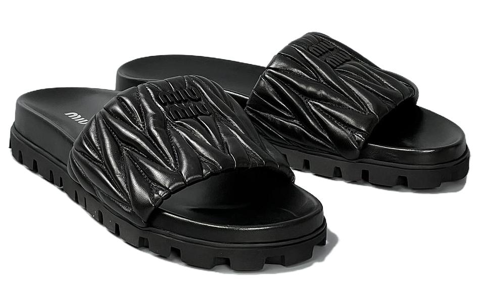 MIU MIU Odor Resistant Slide Slippers Women's Black