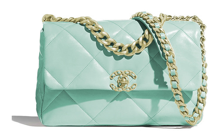 CHANEL 19Bag Sheepskin Handbag Shoulder Bag Crossbody Bag Medium Size Women's Mint Green